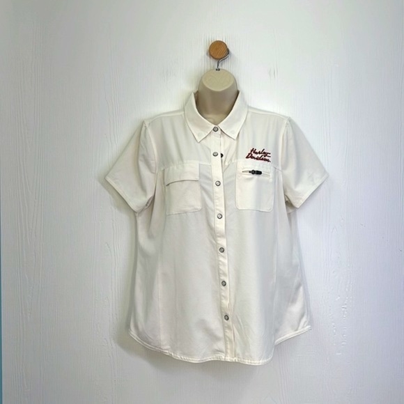 Harley Davidson - Ivory Performance Fast Dry Vented Woven Button Up Shirt Size L - Picture 2 of 13